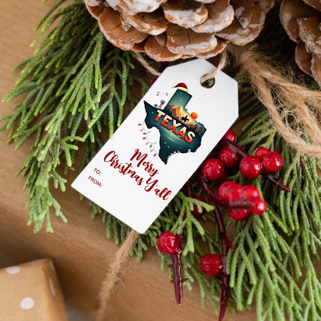 Étiquettes-cadeau Joyeux Noël Y'all Texas State Custom Holiday (Text is fully editable, you can add names too.  Matching items in the collection)