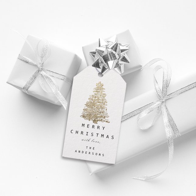 Étiquettes-cadeau Joyeux Nom de Noël Arbre de Noël Champaigne Gold (Merry Name Holiday Christmas Tree Champaigne Gold Gift Tags)