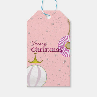 Étiquettes-cadeau joyeux ornement Noël rose
