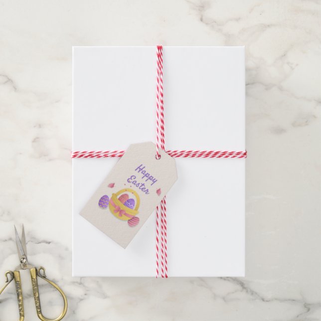 Étiquettes-cadeau Joyeux panier de Pâques et papillons (Avec de la ficelle)