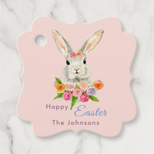 Étiquettes Cadeau Joyeux Pâques mignon lapin rose