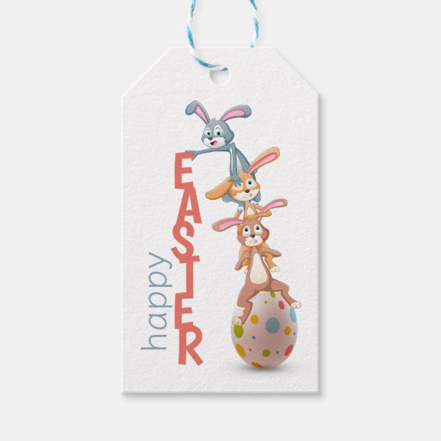 Étiquettes-cadeau Joyeux Pâques mignonne amusant lapin moderne oeuf  (Devant)