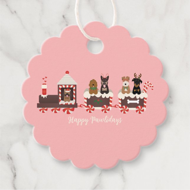 Étiquettes Cadeau Joyeux Pawlidays Chien Noël Train de vacances (Devant)