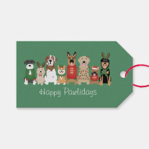 Étiquettes-cadeau Joyeux Pawlidays Chiens Red Green