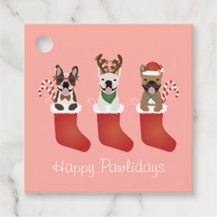 Étiquettes Cadeau Joyeux Pawlidays Français Bulldogs Noël Stocking