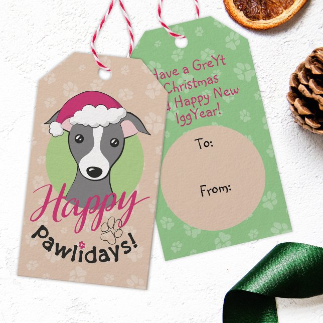 Étiquettes-cadeau Joyeux pawlidays Noël Cartoon mignon chien iggy (Créateur téléchargé)