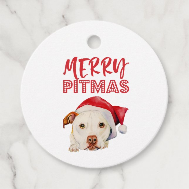 Étiquettes Cadeau Joyeux Pitmas mignon Père Noël Chien Noël (Devant)