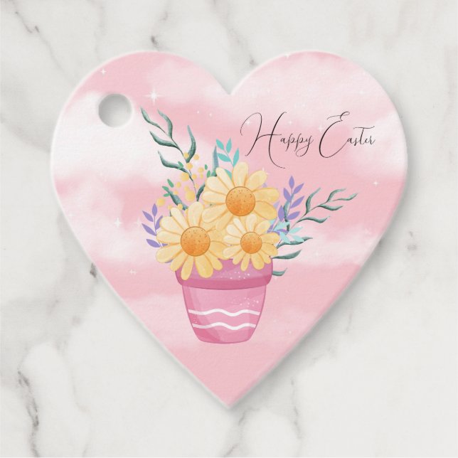 Étiquettes Cadeau Joyeux Pot de Pâques de Fleurs Jaunes (Devant)