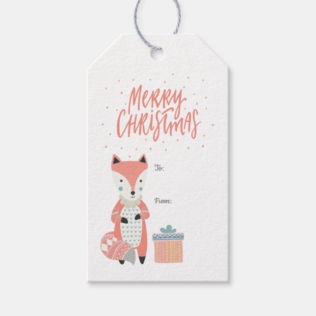 Étiquettes-cadeau Joyeux renard scandinave de Noël | (Devant)