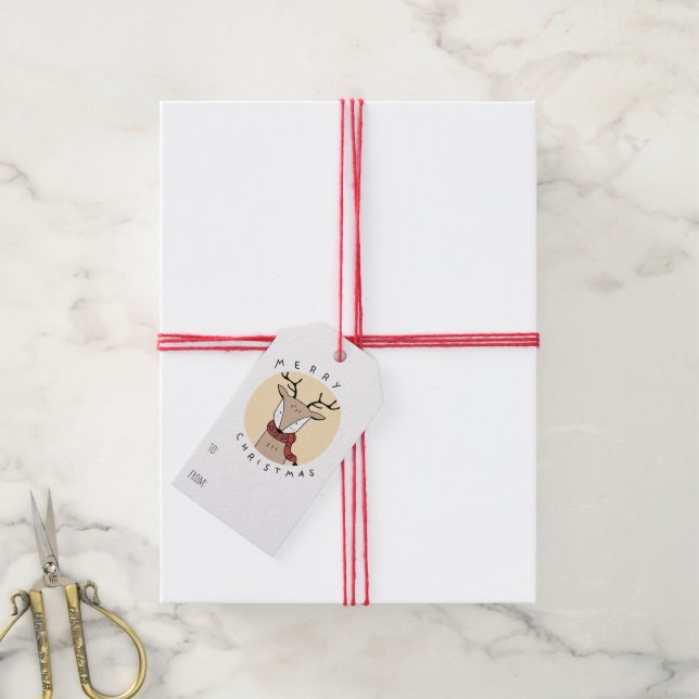 Étiquettes-cadeau Joyeux rennes de Noël avec Écharpe (Avec de la ficelle)
