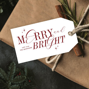 Étiquettes-cadeau Joyeux & Rouge brillant Script élégant Noël modern