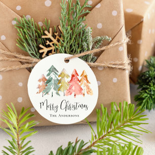 Étiquettes Cadeau Joyeux sapin de Noël Aquarelle