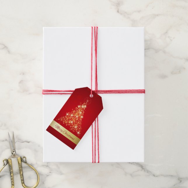 Étiquettes-cadeau Joyeux sapin de Noël éclatant (Avec de la ficelle)