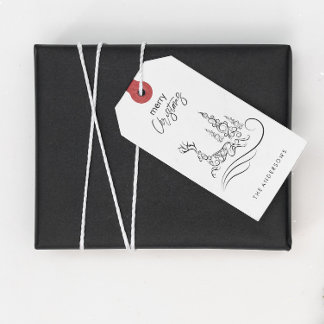 Étiquettes-cadeau Joyeux sapin de Noël et renne