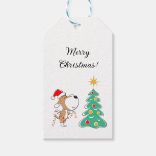 Étiquettes-cadeau Joyeux sapin de Noël mignon Chien Chien Chien Sant