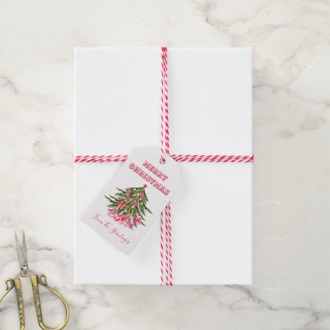 Étiquettes-cadeau Joyeux sapin de Noël personnalisé (Avec de la ficelle)