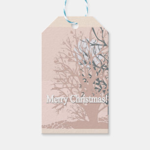 Étiquettes-cadeau Joyeux sapin silhouette de Noël en bei rose vif