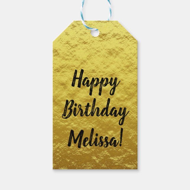 Étiquettes-cadeau Joyeux script d'anniversaire personnalisé Gold Foi (Devant)