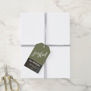 Étiquettes-cadeau Joyeux Script Rustique Bois Olive Green Holiday