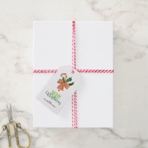 Étiquettes-cadeau Joyeux Sucre de canne d'aquarelle de Noël Personna