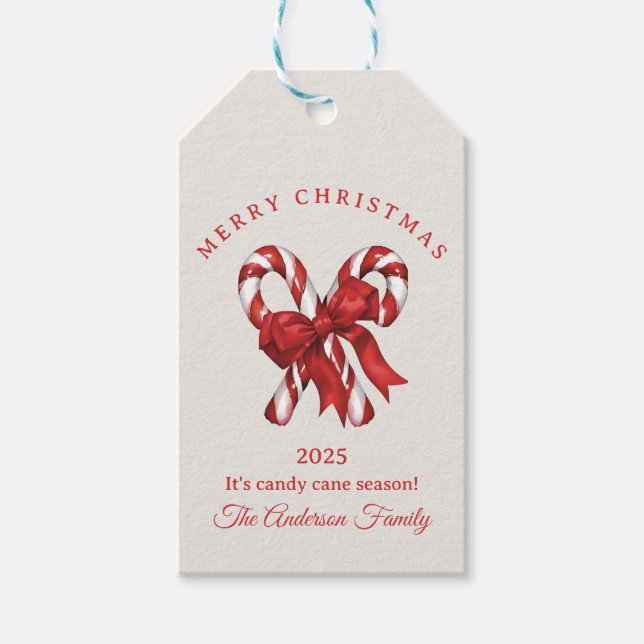 Étiquettes-cadeau Joyeux sucre de canne personnalisé rouge de Noël (Devant)