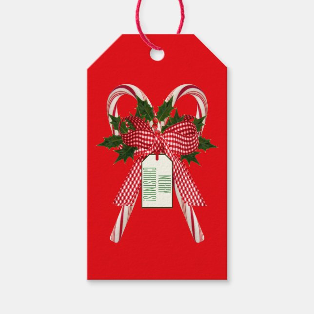 Étiquettes-cadeau Joyeux Sucres de canne de Noël Holly (Devant)