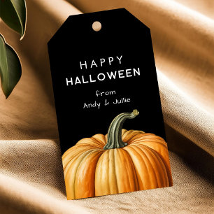 Étiquettes-cadeau Joyeux tag de faveur d'Halloween avec grosse citro