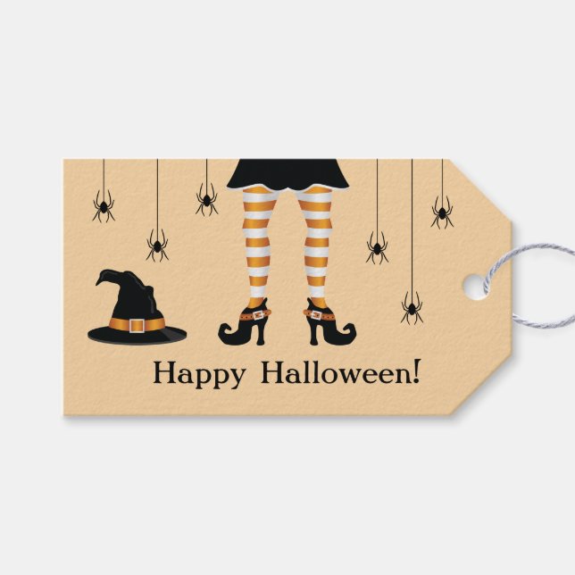 Étiquettes-cadeau Joyeux Texte D'Halloween Avec Jambes De Sorcière O (Devant (Horizontal))
