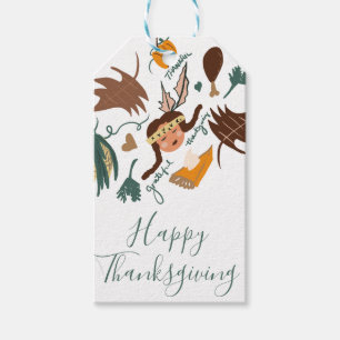 Étiquettes-cadeau Joyeux Thanksgiving Pèlerin Automne Doodles de ver