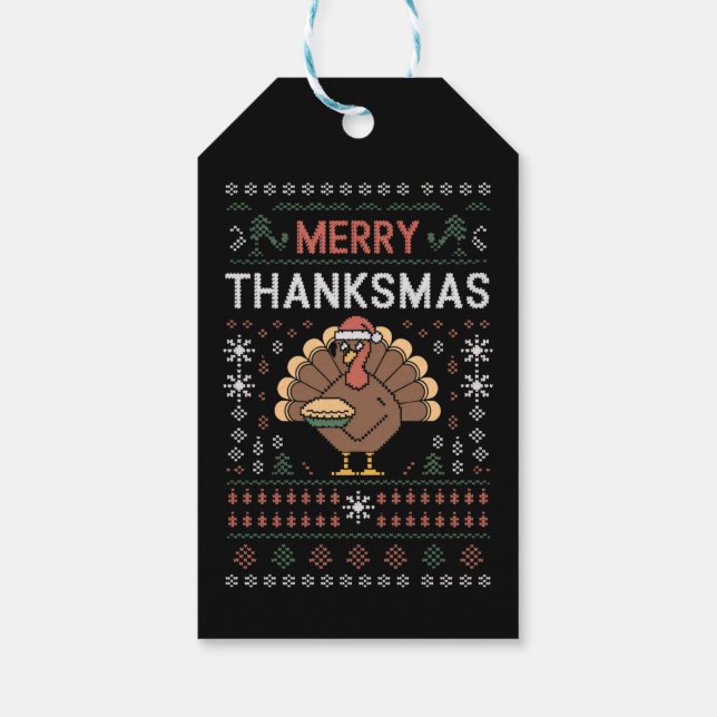 Étiquettes-cadeau Joyeux Thanksmans Noël Thanksgiving Turquie (Dos)