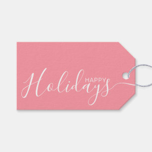 Étiquettes-cadeau Joyeux Vacances rose blanc minimaliste