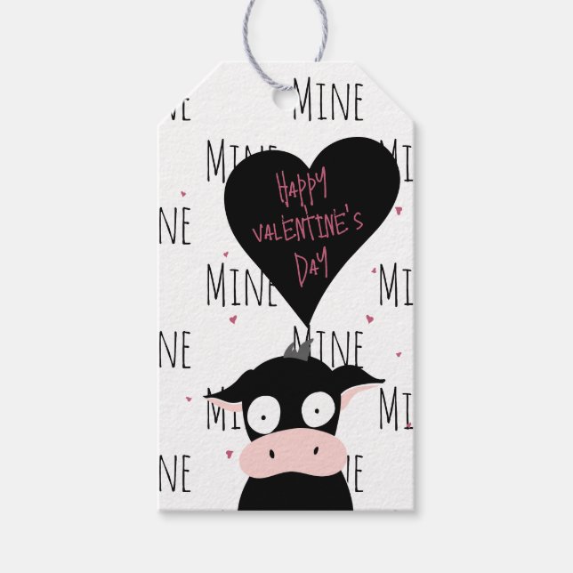 Étiquettes-cadeau Joyeux Valentin de vache | Motif de mine (Devant)