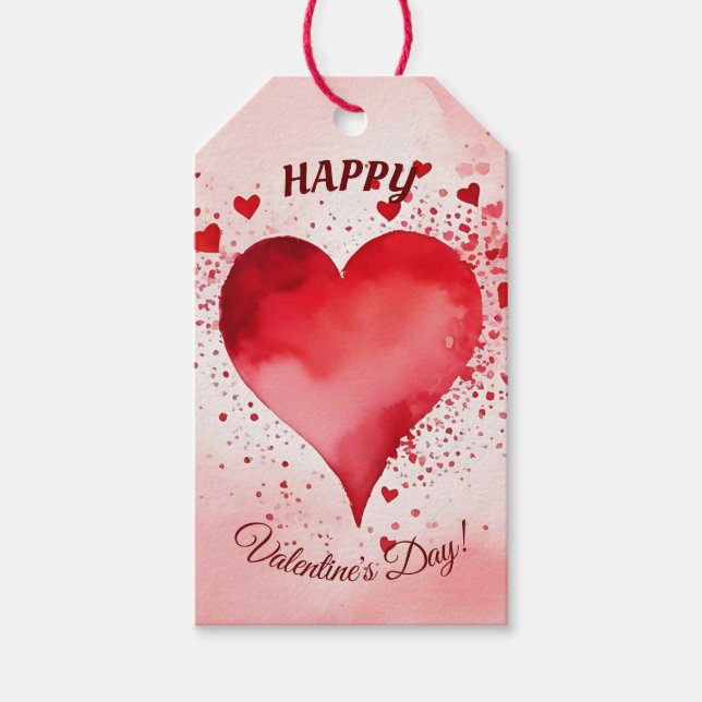Étiquettes-cadeau Joyeux Valentines Coeur rouge (Devant)