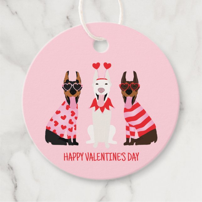 Étiquettes Cadeau Joyeux Valentines Day Chiens Dobermann (Devant)