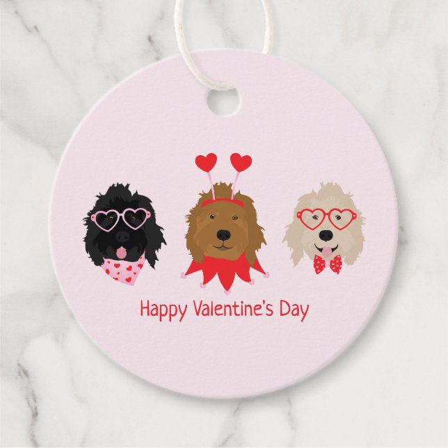 Étiquettes Cadeau Joyeux Valentines Day Mini Goldendoodle Chiens (Devant)
