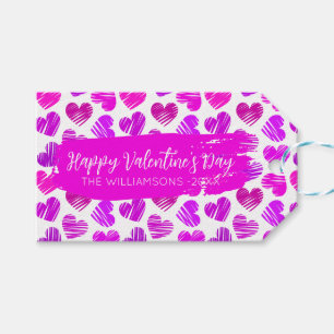 Étiquettes-cadeau Joyeux Valentines Day Moderne Rouge Rose Coeurs No