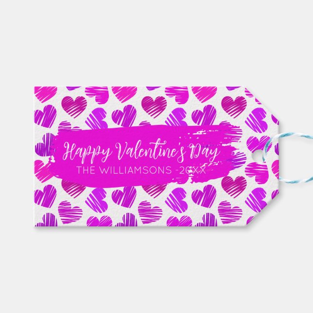 Étiquettes-cadeau Joyeux Valentines Day Moderne Rouge Rose Coeurs No (Devant (Horizontal))