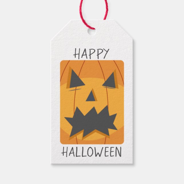 Étiquettes-cadeau Joyeux visage de Citrouille d'Halloween (Devant)