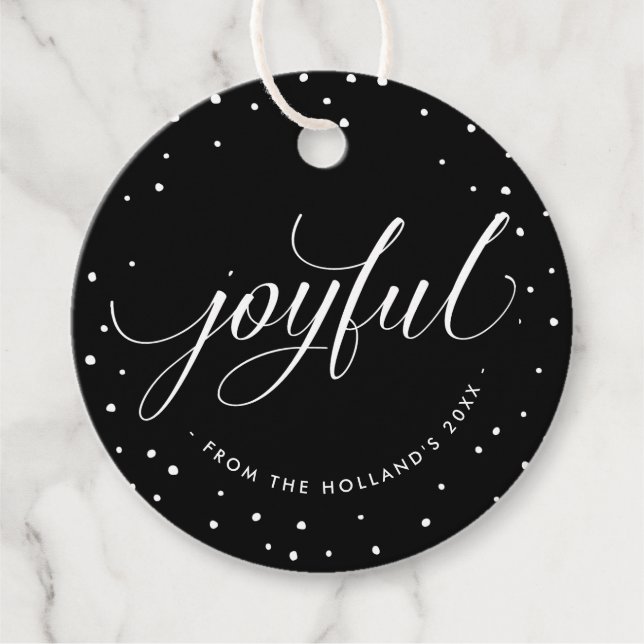 Étiquettes Cadeau JOYFUL NOËL CADEAU élégant calligraphie noir (Devant)