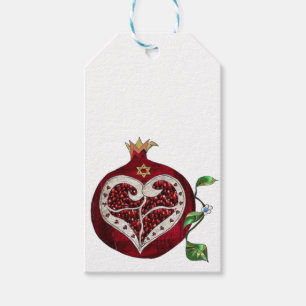 Étiquettes-cadeau Judaica Pomegranate Heart Hanoukka Rosh Hashanah