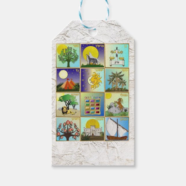 Étiquettes-cadeau Judaïque 12 Tribus D'Israël Art Imprimer (Devant)
