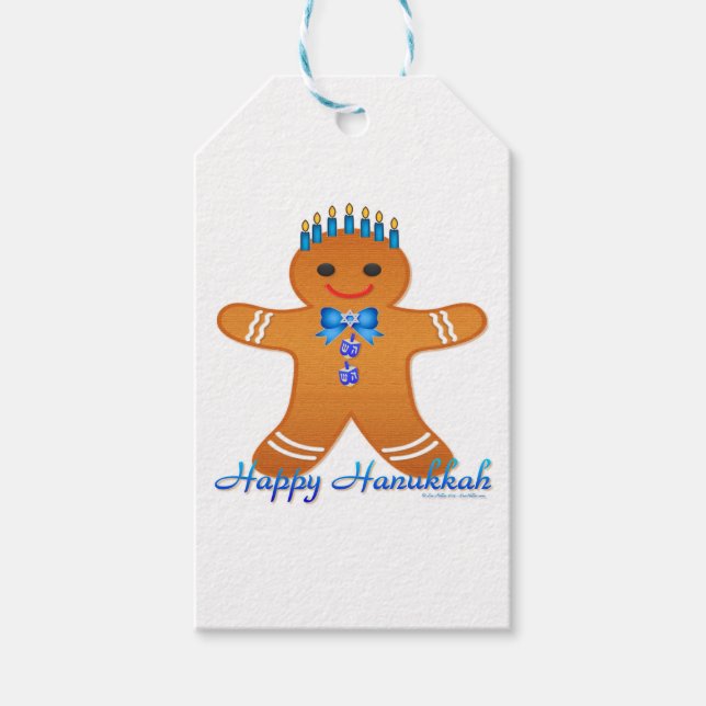 Étiquettes-cadeau Judaïque Hanoukka Gingerbread Homme Menorah (Devant)