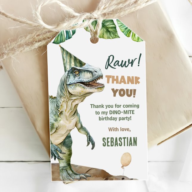 Étiquettes-cadeau Jungle Dinosaur T Rex 3e fête d'anniversaire (Créateur téléchargé)