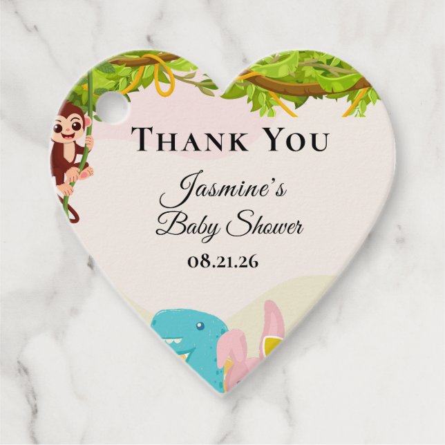 Étiquettes Cadeau Jungle feuillu thème singe baby shower de jouets d (Devant)