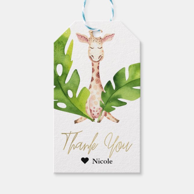 Étiquettes-cadeau Jungle Giraffe Aquarelle Baby shower Fête Favorise (Devant)