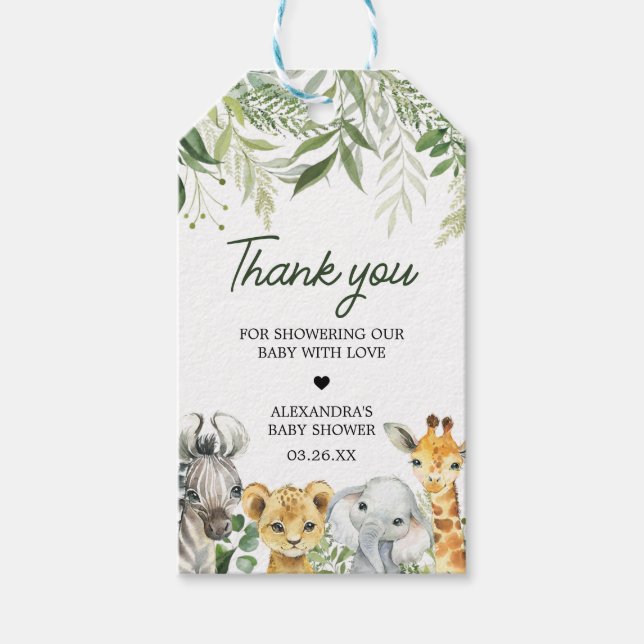 Étiquettes-cadeau Jungle Safari Animaux Baby shower Favoriser les ét (Devant)