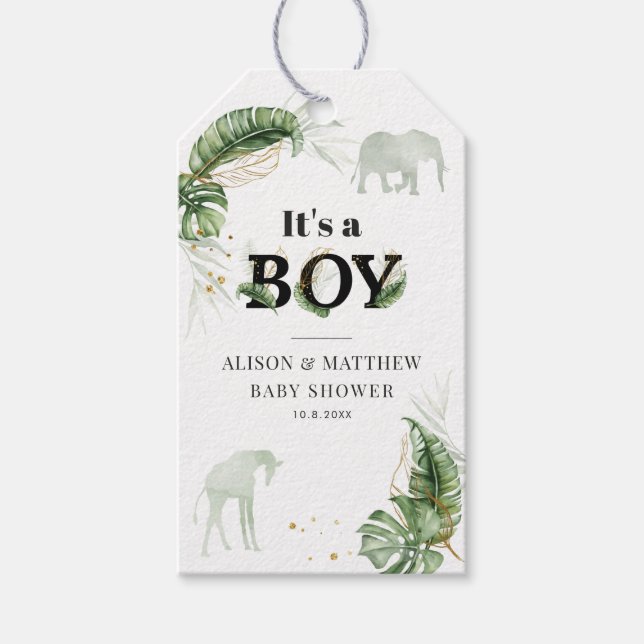 Étiquettes-cadeau Jungle Safari Baby shower botanique Boy (Devant)