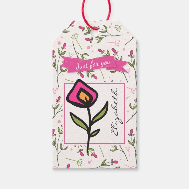 Étiquettes-cadeau Juste pour vous Fleur sauvage avec Pétales Rose Or (Devant)