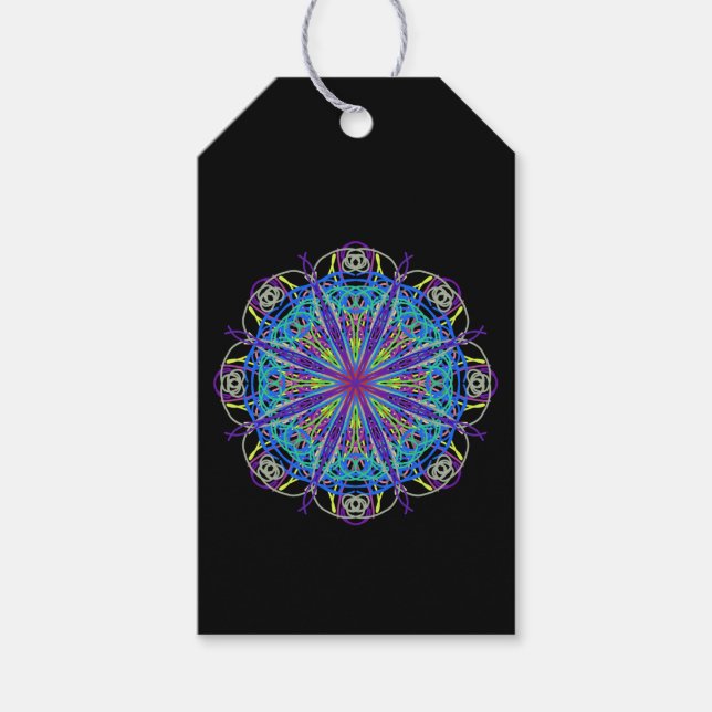 Étiquettes-cadeau Kaleidoscope Star Flower Blue violet noir (Devant)