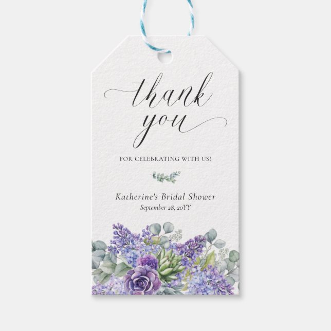 Étiquettes-cadeau Katherine Purple Fête des mariées Succulente (Devant)